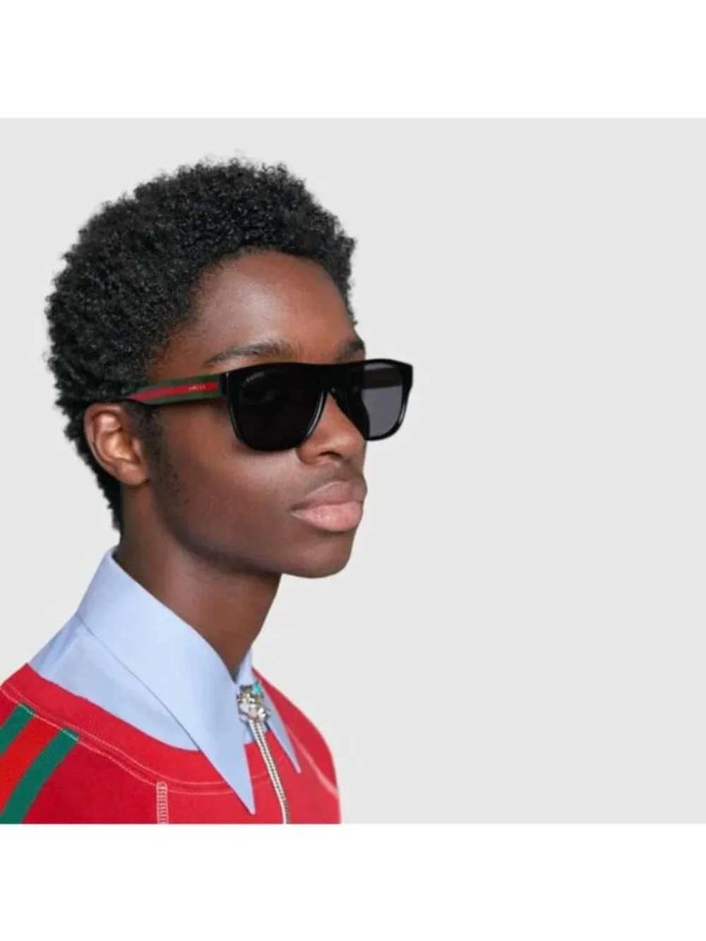 Gucci GG0341S 001 Square Sunglasses - Black and Green with Red Stripe\Grey